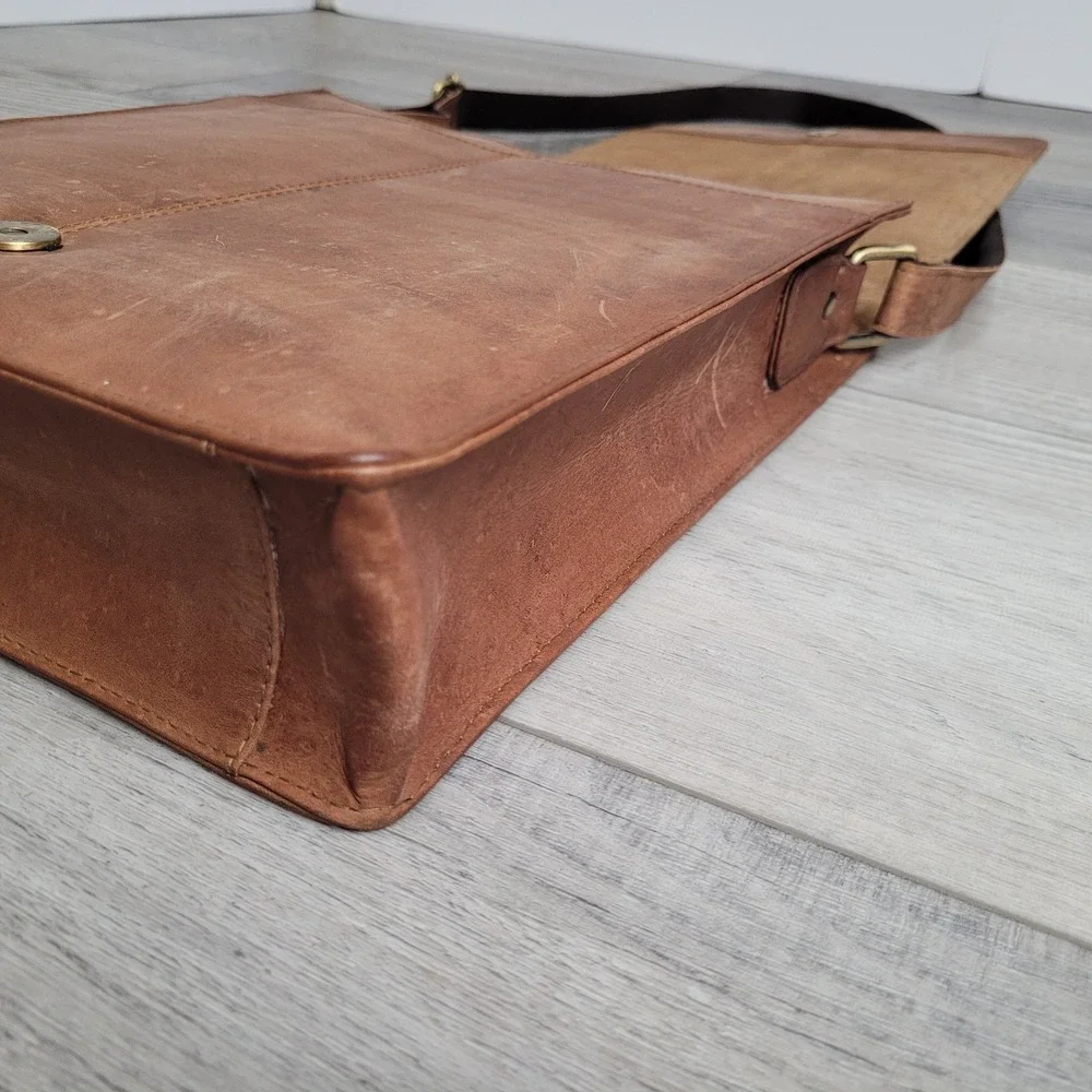 Leabags Messenger Bag 100% Leather‎ Shoulder Strap Flap Brown 12x10